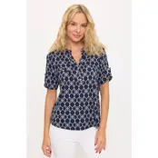 Jori Plaid Mandarin 1/2 Placket Shirt - Navy Taupe