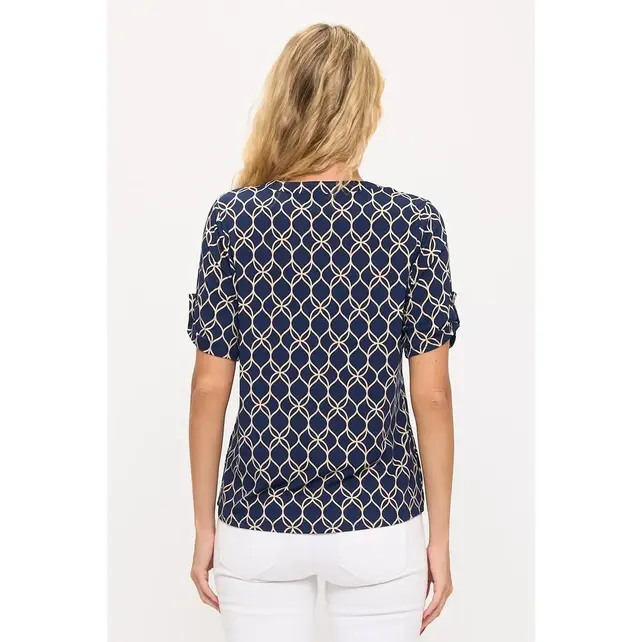 Jori Plaid Mandarin 1/2 Placket Shirt - Navy Taupe