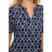 Jori Plaid Mandarin 1/2 Placket Shirt - Navy Taupe