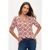 Floral Ity Mandarin Half Placket Roll Tab Shirt - Burgundy