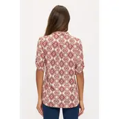 Floral Ity Mandarin Half Placket Roll Tab Shirt - Burgundy