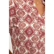 Floral Ity Mandarin Half Placket Roll Tab Shirt - Burgundy