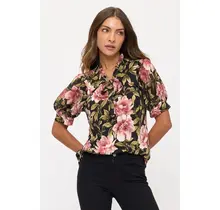 Floral Mix Media Tie Neck Peasant - Mauve Green