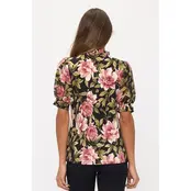 Floral Mix Media Tie Neck Peasant - Mauve Green