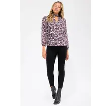 Floral Keyhole Balloon Mockneck Taupe Wine