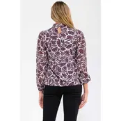 Floral Keyhole Balloon Mockneck Taupe Wine