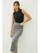Kerra Knitted High Rise Midi Skirt- Grey Kerra Knitted High Rise Midi Skirt- Grey