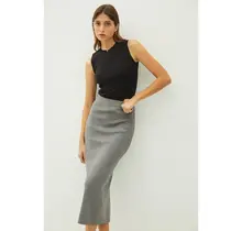 Kerra Knitted High Rise Midi Skirt- Grey