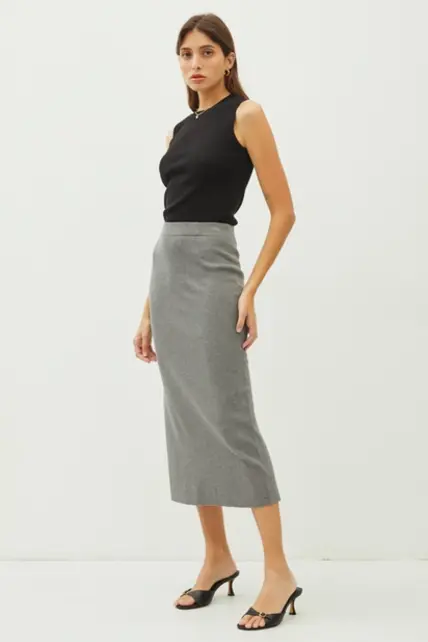 Kerra Knitted High Rise Midi Skirt- Grey Kerra Knitted High Rise Midi Skirt- Grey