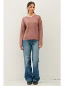 Jayne Cable Knit Crewneck Sweater- Red Bean