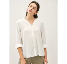 Rue Mandarin Collar Button Down Top - Off White