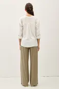 Rue Mandarin Collar Button Down Top - Off White
