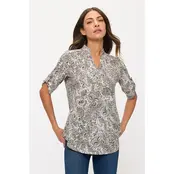 Floral Ity Mandarin Half Placket Roll Tab Shirt- Ivory