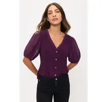 Vivian  Ruffle Button Top - Plum
