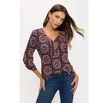 Eliza Floral Roll Tab Top - Black