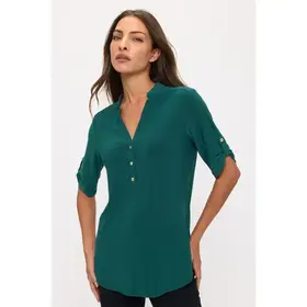 Ity Mandarin Half Placket Roll Tab Shirt - Hunter