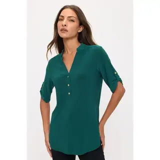 Ity Mandarin Half Placket Roll Tab Shirt - Hunter