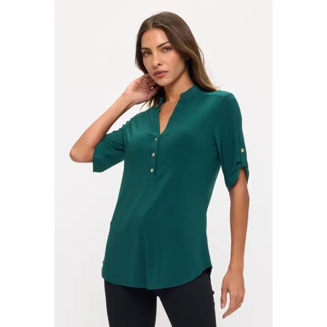 Ity Mandarin Half Placket Roll Tab Shirt - Hunter