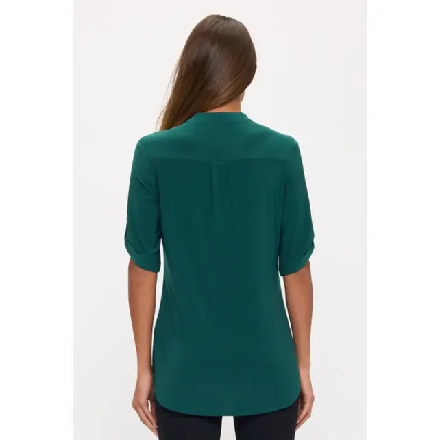 Ity Mandarin Half Placket Roll Tab Shirt - Hunter