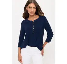 Kesia Ity Roll Tab Pleated Top - Navy