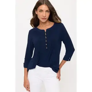 Kesia Ity Roll Tab Pleated Top - Navy
