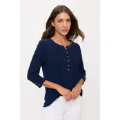 Kesia Ity Roll Tab Pleated Top - Navy
