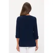 Kesia Ity Roll Tab Pleated Top - Navy