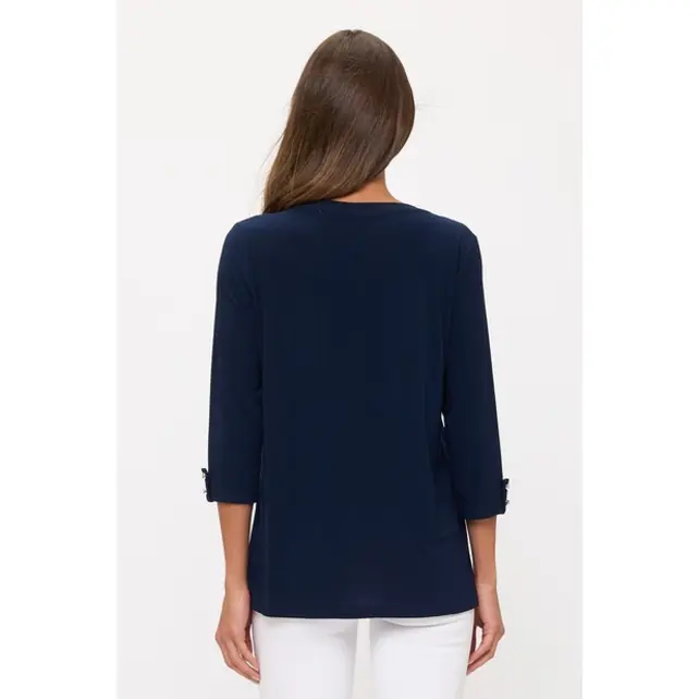 Kesia Ity Roll Tab Pleated Top - Navy