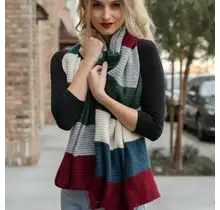 Color Block Knit Scarf - Burgundy