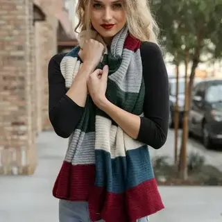 Color Block Knit Scarf - Burgundy