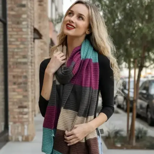 Color Block Knit Scarf  - Mint Color Block Knit Scarf  - Mint