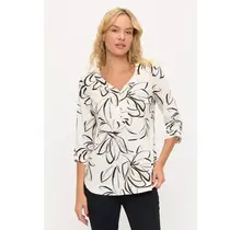 Eliza Floral Roll Tab Top - Black