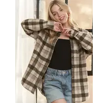 Sadie Plaid Flannel Shacket - Brown