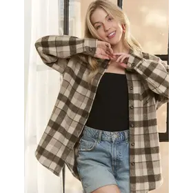 Sadie Plaid Flannel Shacket - Brown