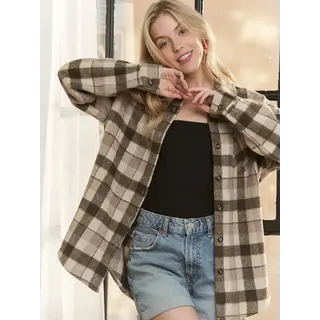 Sadie Plaid Flannel Shacket - Brown