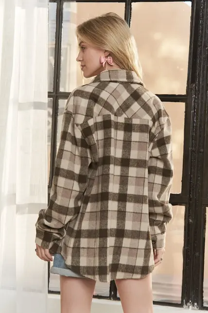 Sadie Plaid Flannel Shacket - Brown