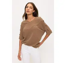 Mara Rib Knit Button Side Sweater - Mocha