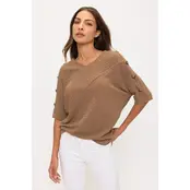 Mara Rib Knit Button Side Sweater - Mocha
