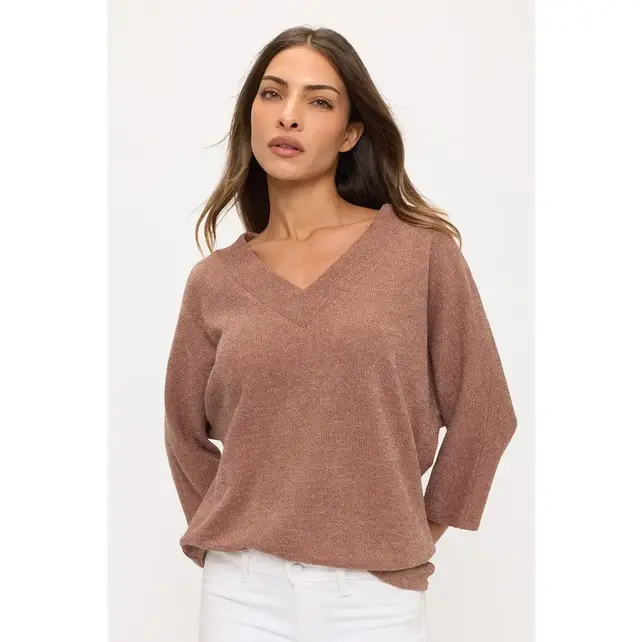 Kara V-Neck Dolman Sweater - Mocha