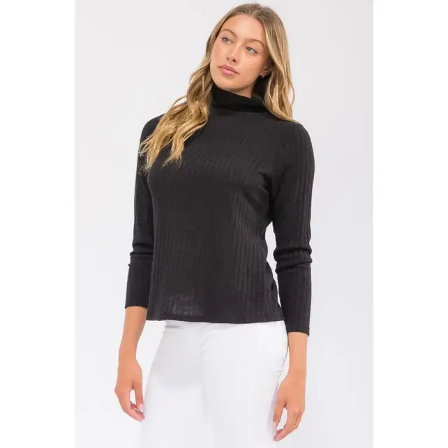 Vicky Ribbed MockNeck Sweater - Black