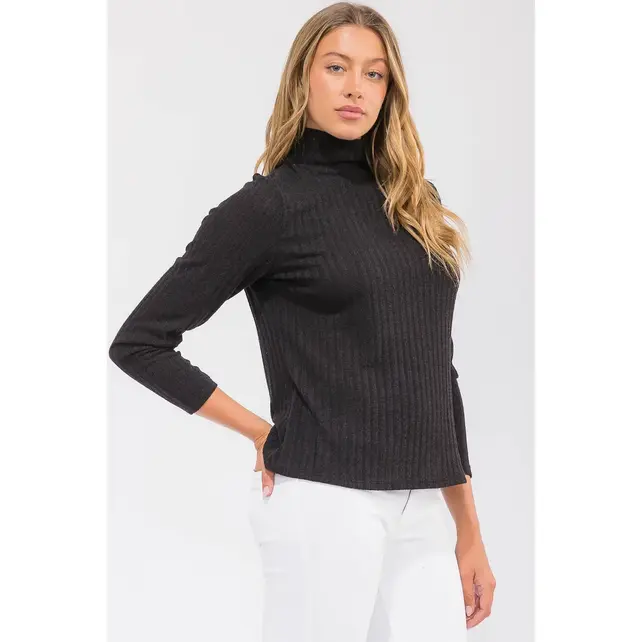Vicky Ribbed MockNeck Sweater - Black