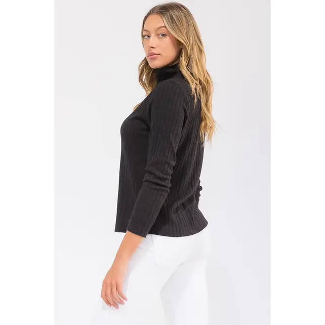 Vicky Ribbed MockNeck Sweater - Black