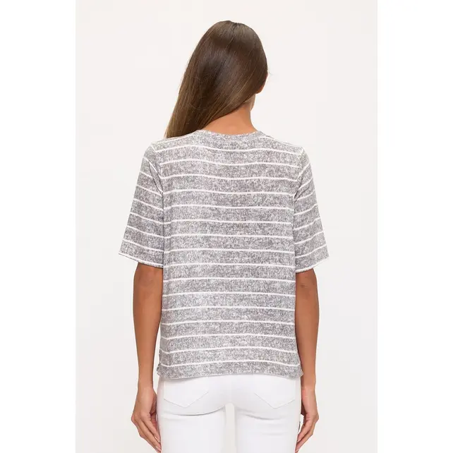 Tessa Striped Dolman Short Sleeve - Grey