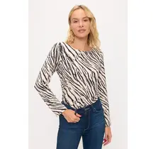 Animal Print Scoop Neck Sweatshirt - Ivory/Black
