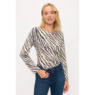 Animal Print Scoop Neck Sweatshirt - Ivory/Black