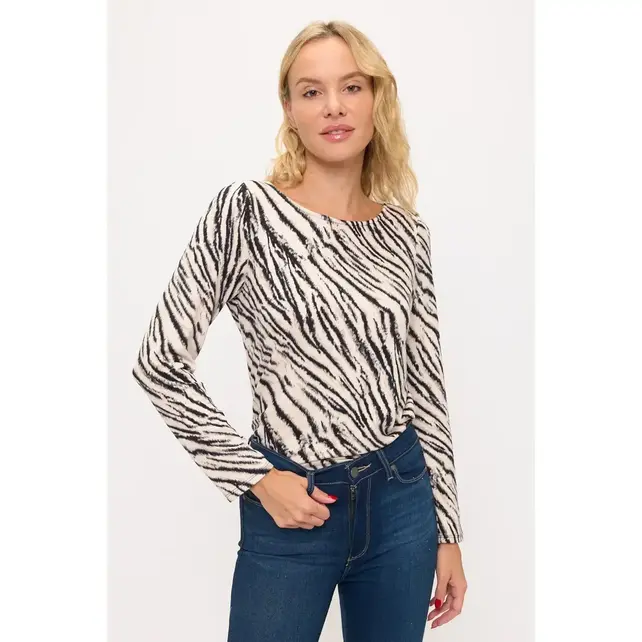 Animal Print Scoop Neck Sweatshirt - Ivory/Black