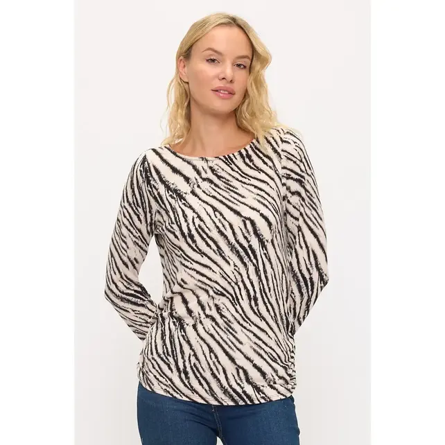 Animal Print Scoop Neck Sweatshirt - Ivory/Black