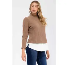 Lacey Mix Media Mockneck Top - Mocha