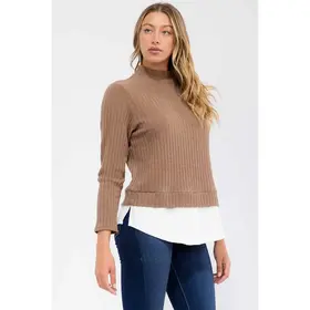 Lacey Mix Media Mockneck Top - Mocha