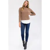 Lacey Mix Media Mockneck Top - Mocha